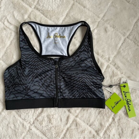 Sam Edelman | Gray and Black Geo Print Zip Front Bra | Size Extra Small - Picture 3 of 13